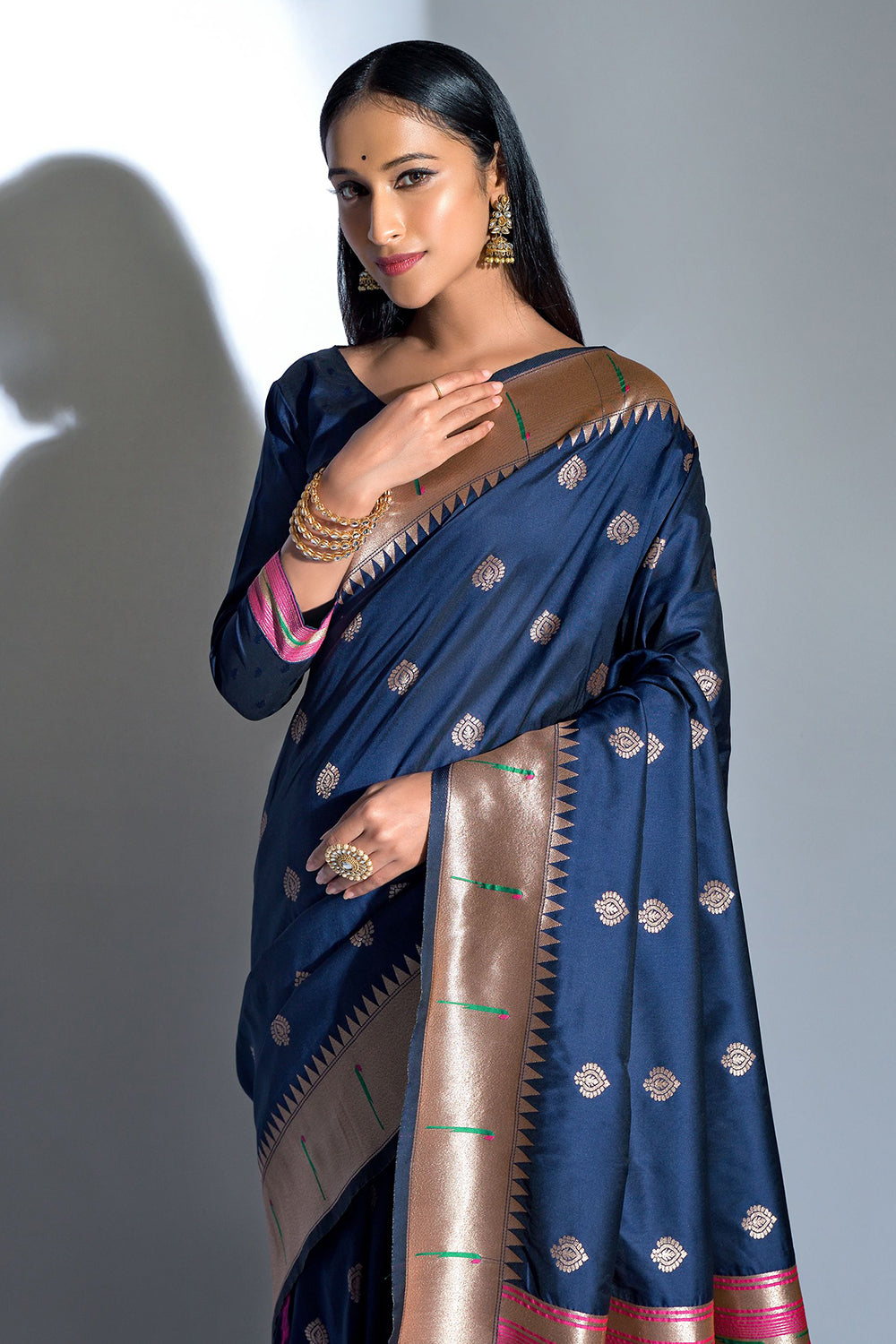 Blue Soft Silk Paithani With Zari Border Saree