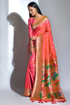 Orange Banarasi Soft Silk Paithani With Zari Border Saree