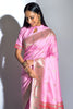 Baby Pink Banarasi Soft Silk Paithani With Zari Border Saree