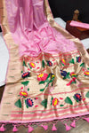 Baby Pink Banarasi Soft Silk Paithani With Zari Border Saree