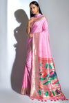 Baby Pink Banarasi Soft Silk Paithani With Zari Border Saree