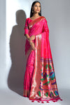Dark Pink Banarasi Soft Silk Paithani With Zari Border Saree
