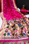 Dark Pink Banarasi Soft Silk Paithani With Zari Border Saree