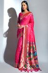 Dark Pink Banarasi Soft Silk Paithani With Zari Border Saree