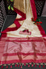 Cream Semi Tussar Silk With Ikkat Weaves Checks Fancy Tassels Saree