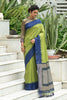 Olive Green Semi Tussar Silk With Ikkat Weaves Checks Fancy Tassels Saree