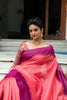 Pink Semi Tussar Silk With Ikkat Weaves Checks Fancy Tassels Saree