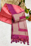 Pink Semi Tussar Silk With Ikkat Weaves Checks Fancy Tassels Saree