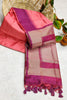 Pink Semi Tussar Silk With Ikkat Weaves Checks Fancy Tassels Saree