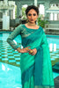 Teal Green Semi Tussar Silk With Ikkat Weaves Checks Fancy Tassels Saree