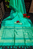 Teal Green Semi Tussar Silk With Ikkat Weaves Checks Fancy Tassels Saree
