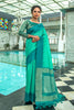 Teal Green Semi Tussar Silk With Ikkat Weaves Checks Fancy Tassels Saree