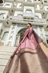 Wine Semi Tussar Silk With Ikkat Weaves Checks Fancy Tassels Saree