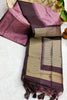 Wine Semi Tussar Silk With Ikkat Weaves Checks Fancy Tassels Saree