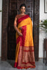 Yellow Semi Tussar Silk With Ikkat Weaves Checks Fancy Tassels Saree