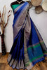 Blue Raw Silk Saree With Temple Design Border