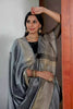 Grey Raw Silk Saree With Temple Design Border