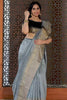 Grey Raw Silk Saree With Temple Design Border