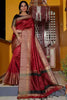 Maroon Raw Silk Saree With Temple Design Border