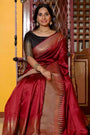 Maroon Raw Silk Saree With Temple Design Border