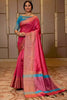 Pink Raw Silk Saree With Temple Design Border