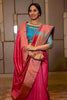 Pink Raw Silk Saree With Temple Design Border