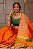 Rust Orange Raw Silk Saree With Temple Design Border