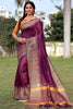 Wine Raw Silk Saree With Temple Design Border