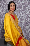 Yellow Raw Silk Saree With Temple Design Border