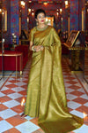 Henna Green Golden Zari Banarasi Saree With matching Blouse