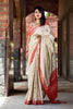 Creamy Off-white and Red Zari Border Silk Saree With Blouse