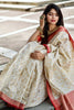 Creamy Off-white and Red Zari Border Silk Saree With Blouse