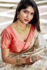 Creamy Off-white and Red Zari Border Silk Saree With Blouse