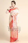 South Indian Style Off-white and Red Silk Saree
