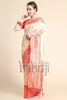 South Indian Style Off-white and Red Silk Saree