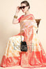 South Indian Style Off-white and Red Silk Saree