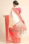 South Indian Style Off-white and Red Silk Saree