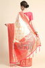 South Indian Style Off-white and Red Silk Saree
