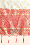 South Indian Style Off-white and Red Silk Saree
