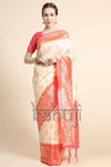 South Indian Style Off-white and Red Silk Saree
