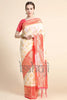 South Indian Style Off-white and Red Silk Saree