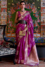 Purple Organza Silk Saree With Handloom Weaving Work