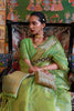Parrot Green Organza Silk Saree With Handloom Weaving Work