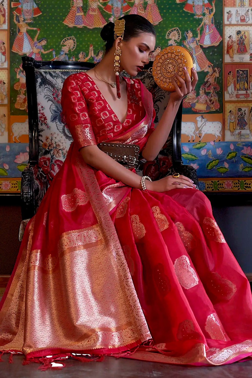 Pink Organza Silk Saree With Handloom Weaving Work