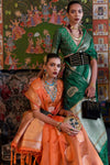 Orange Organza Silk Saree With Handloom Weaving Work