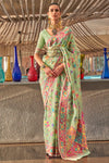 Olive Kashmiri Handloom Weaving Silk Saree With Blouse
