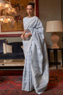 Gray Kashmiri Silk Saree With Handloom Weaving