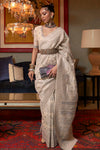Cream Kashmiri Silk Saree With Handloom Weaving