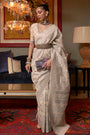 Cream Kashmiri Silk Saree With Handloom Weaving