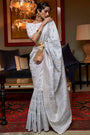 Light Gray Kashmiri Silk Saree With Handloom weaving